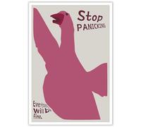 Dcvjiy Trendy Stop Panicking Everything Will Be Fine Posters Humoristic Animal Wall Art Funny Pink Swan Prints For Home Bedroom Dorm Wall Decor 16x24in Unframed