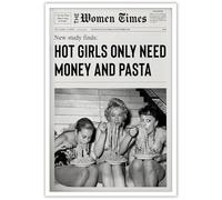Dcvjiy Vintage Newspaper Unframed Print Poster，Girl Dorm Room Wall Art，Women Eating Pasta Canvas Art Room aesthetics，Trendy Funky Italian Kitchen Wall Decor 12x16in