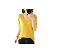 Dcvmvmn Women Spring Summer Fashion Sweater Casual Short Sleeve V-Neck Knitwears Shirts Tops Pullovers Soft Jumpers Bright Yellow