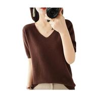 Dcvmvmn Women Spring Summer Fashion Sweater Casual Short Sleeve V-Neck Knitwears Shirts Tops Pullovers Soft Jumpers Dark Brown