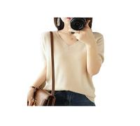 Dcvmvmn Women Spring Summer Fashion Sweater Casual Short Sleeve V-Neck Knitwears Shirts Tops Pullovers Soft Jumpers Beige