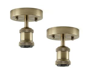 DCVOLATEG 2 Pack of Single Head Fully Earth Ceiling Light Retro Flush Mount Green Brass E27 Lamp Holder Sconce Chandeliers Pendent Set for Living Room Dining Room