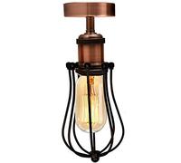 DCvoltage Industrial Vintage Ceiling Light Retro Flush Mount Cage Ceiling Light Wire cage Lampshade Easy Fit Ceiling Lamp for Dining Room Bar Clubs & Restaurants (Copper)