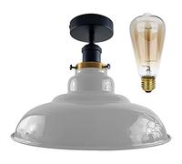 dcVoltage Modern Vintage Industrial Flush Mount Ceiling Lamp Retro Flush Mount Pendant 1 Light Metal 32cm Shade Hallway Indoor Light Fitting for Bed Room, Kitchen, Living Room and Dining Room