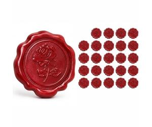 DCYQAIN 25 PCS Red Rose Wax Seal Stickers, 3D Embossed Self-Adhesive Wax Seals, Vintage 3cm Round Sealing Stamp Labels for Wedding Invitations Envelopes Gift Wrapping Scrapbooking