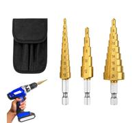 DCYQAIN 3PCS Titanium Coated Step Drill Bit Set, HSS Cone Hole Maker with Hex Shank, 3-12mm 4-12mm 4-20mm for Metal, Stainless Steel, Wood & Plastic DIY Tools