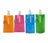 DCYQAIN 4 Pack Collapsible Reusable Water Bottles, 480ml BPA-Free Leak-Proof Foldable Drinking Bottle with Carabiner, Portable for Hiking, Biking, Travel, Gym & Outdoor Sports