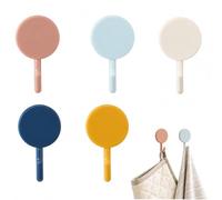 DCYQAIN 5 Pack Multicolour Self-Adhesive Wall Hooks, Heavy Duty 2kg Load, Decorative Matte Plastic Hooks for Kitchen Bathroom Entryway Office Storage