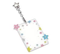 DCYQAIN Glitter Star Kpop Photocard Holder, Clear Double Sided Acrylic Card Sleeve with Keychain, Standard Size Protective Case for ID Badges and Trading Cards