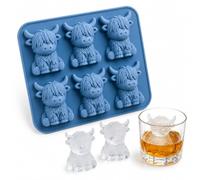 DCYQAIN Mini Highland Cow Ice Cube Mold, 6 Cavity Food Grade Silicone Ice Tray for Whiskey & Cocktails, Reusable Cute Ice Mold for Farmhouse Kitchen (Blue)