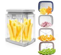 DD dedeo Versatile French Fry Cutter 4-in-1 Food Dicer Chop Box, Potato Cutters for Fries Potato French Fry Onion Cutter Food Chopper Manual Hand Vegetable Cutter Dicer Apple Slicer, (4 Blades)