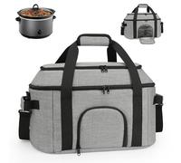 DD DEVILLI Double-Layer Slow Cooker Carrying Bag for 6-8 Quart CrockPot and Hamlton Beach,Portable Carrier Case with See-Through Window,Travel Bag with Lid Fastener for Family Gathering,Grey