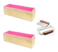 DD-life 2Pcs Soap Silicone Mold Wood Box with 2Pcs Soap Mold Cutter,Pink