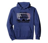 DD214 Alumni: I Served, I Survived, I Have The Paperwork Pullover Hoodie, Adult Unisex, Navy, XXL