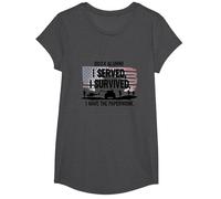 DD214 Alumni: I Served, I Survived, I Have The Paperwork T-Shirt, Girls, Dark Heather Grey, Medium