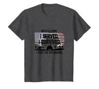 DD214 Alumni: I Served, I Survived, I Have The Paperwork T-Shirt, Kids, Dark Heather Grey, 12 Years