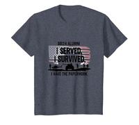 DD214 Alumni: I Served, I Survived, I Have The Paperwork T-Shirt, Kids, Heather Blue, 12 Years