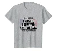 DD214 Alumni: I Served, I Survived, I Have The Paperwork T-Shirt, Kids, Heather Grey, 12 Years