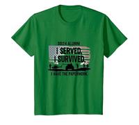 DD214 Alumni: I Served, I Survived, I Have The Paperwork T-Shirt, Kids, Kelly Green, 3 Years