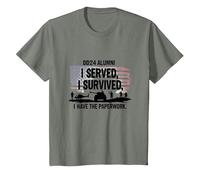 DD214 Alumni: I Served, I Survived, I Have The Paperwork T-Shirt, Kids, Olive Heather, 12 Years