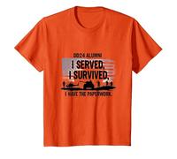 DD214 Alumni: I Served, I Survived, I Have The Paperwork T-Shirt, Kids, Orange, 12 Years