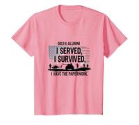 DD214 Alumni: I Served, I Survived, I Have The Paperwork T-Shirt, Kids, Pink, 12 Years