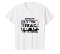 DD214 Alumni: I Served, I Survived, I Have The Paperwork T-Shirt, Kids, White, 12 Years