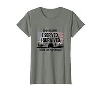 DD214 Alumni: I Served, I Survived, I Have The Paperwork T-Shirt, Women, Olive Heather, S