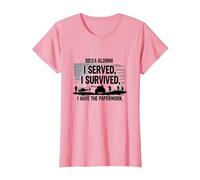DD214 Alumni: I Served, I Survived, I Have The Paperwork T-Shirt, Women, Pink, XS