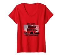 DD214 Alumni: I Served, I Survived, I Have The Paperwork V-Neck T-Shirt, Women, Red, L