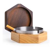 DDAJJAJ Windproof Ash Tray for Weed with Lid, Wooden Ashtray with Stainless Steel Liner for Outdoors and Indoors Use, Smoking Ashtray for Home Office