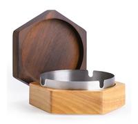 DDAJJAJ Windproof Ash Tray with Lid, Wooden Ashtray with Stainless Steel Liner for Outdoors and Indoors Use, Smoking Ashtray for Home Office