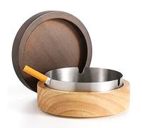 DDAJJAJ Wooden Ashtray with Lid for Smokers Stainless Steel Liner Ash Tray Windproof Durable Easy to Clean Cool Ashtrays for Indoor or Outdoor Use, Patio, Office & Home