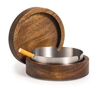 DDAJJAJ Wooden Ashtray with Lid for Smokers Stainless Steel Liner Ash Tray Windproof Durable Easy to Clean Cool Ashtrays for Indoor or Outdoor Use, Patio, Office & Home (Grey)