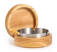 DDAJJAJ Wooden Ashtray with Lid for Smokers Stainless Steel Liner Ash Tray Windproof Durable Easy to Clean Cool Ashtrays for Indoor or Outdoor Use, Patio, Office & Home (Beige)