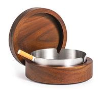 DDAJJAJ Wooden Ashtray with Lid for Smokers Stainless Steel Liner Ash Tray Windproof Durable Easy to Clean Cool Ashtrays for Indoor or Outdoor Use, Patio, Office & Home (Brown)