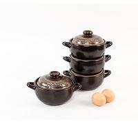 DDasiBowl - 4-Pack Korean Clay Pots (17oz / 500ml) with Lids & Handles - Ttukbaegi Stone Bowls for Cooking Bibimbap, Donabe Style Korean Clay Cookware - Oven & Stovetop Safe