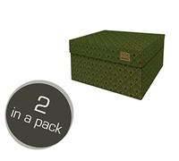 DDB Dutch Design Brand Small Storage Box with Lid - 2 Storage Boxes - FSC Certified Recyclable Cardboard (Size: 27.8 x 20.6 x 14 cm) (Art Deco Velvet Green)