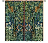 DDCBNS Vintage Flower Bird Curtains,William Morris Art Print Retro Plants Red Floral Window Treatments for Bedroom Living Room Kitchen Rustic Art Home Décor 2 Panels Total Size 42 x 45 Inch