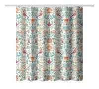 DDCBNS William Morris Floral Shower Curtain,Mid Century Vintage Flower Birds Green Plant Abstract Art Print Shower Curtain for Bathroom Decor Fabric Waterproof Upholstery Hook 66x72in