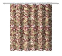 DDCBNS William Morris Floral Shower Curtain,Mid Century Vintage Flower Birds Plant Abstract Art Print Shower Curtain for Bathroom Decor Fabric Waterproof Upholstery Hook 66x72in Red
