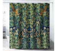 DDCBNS William Morris Style Shower Curtain,Mid Century Vintage Flower Birds Green Plant Abstract Art Print Shower Curtain for Bathroom Decor Fabric Waterproof Upholstery Hook 72x72in