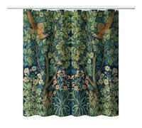 DDCBNS William Morris Style Shower Curtain,Mid Century Vintage Flower Birds Green Plant Abstract Art Print Shower Curtain for Bathroom Decor Fabric Waterproof Upholstery Hook 66x72in