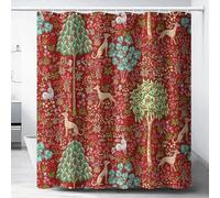 DDCBNS William Morris Style Shower Curtain,Mid Century Vintage Flower Garden Abstract Art Print Shower Curtain for Bathroom Decor Fabric Waterproof Upholstery Hook 72x72in Red