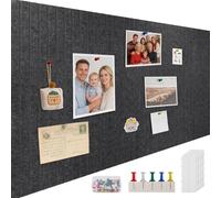 ddckj 120x90cm Large Cork Board 0.9cm Thick Felt Bulletin Board with 100 Push Pins and Adhesive Sticker, Felt Wall Tiles Office Kitchen School for Photos Memos, Dark Gray