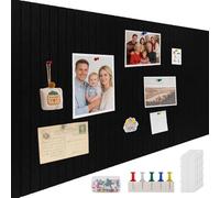 ddckj 120x90cm Large Cork Board 0.9cm Thick Felt Bulletin Board with 100 Push Pins and Adhesive Sticker, Felt Wall Tiles Office Kitchen School for Photos Memos, Black