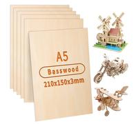 ddckj 210x150mm Basswood Sheets 3mm Plywood Sheets 6Pcs A5 Thin Wood Sheets for Crafts DIY Model Making Engraving Painting Laser Projects Wood Burning