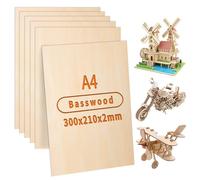 ddckj 300x210mm Basswood Sheets 2mm Plywood Sheets 10Pcs A4 Thin Wood Sheets for Crafts DIY Model Making Engraving Painting Laser Projects Wood Burning