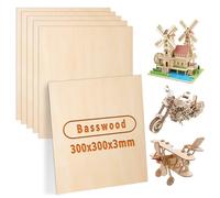 ddckj 300x300mm Basswood Sheets 3mm Plywood Sheets 6Pcs Thin Wood Sheets for Crafts DIY Model Making Engraving Painting Laser Projects Wood Burning