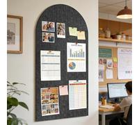 ddckj 80x40cm Bulletin Board 0.9cm Thick Decorative Felt Pin Board with 45 Push Pins and Adhesive Sticker, Felt Wall Tiles for Home Office Kitchen School for Photos Memos, Dark Gray